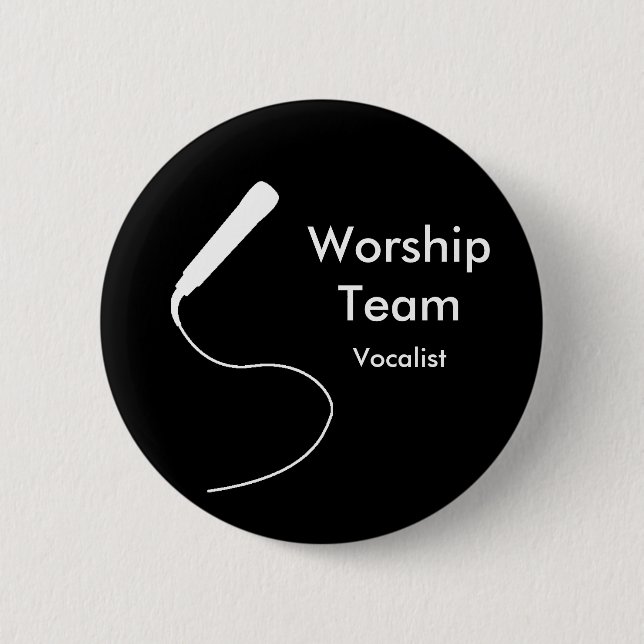 MicrophoneWhite, Vocalist, WorshipTeam Pinback Button (Front)