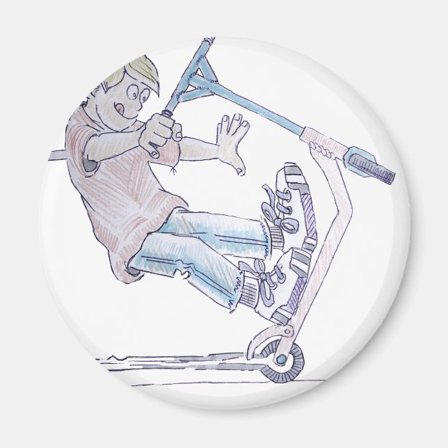 Microscooter wheelie cartoon micro scooter magnet (Front)
