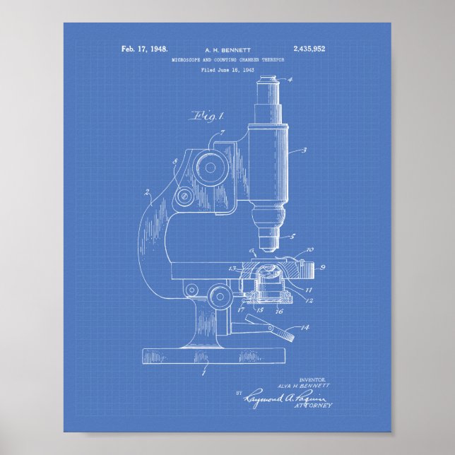 Microscope 1948 Patent Art Blueprint Poster (Front)