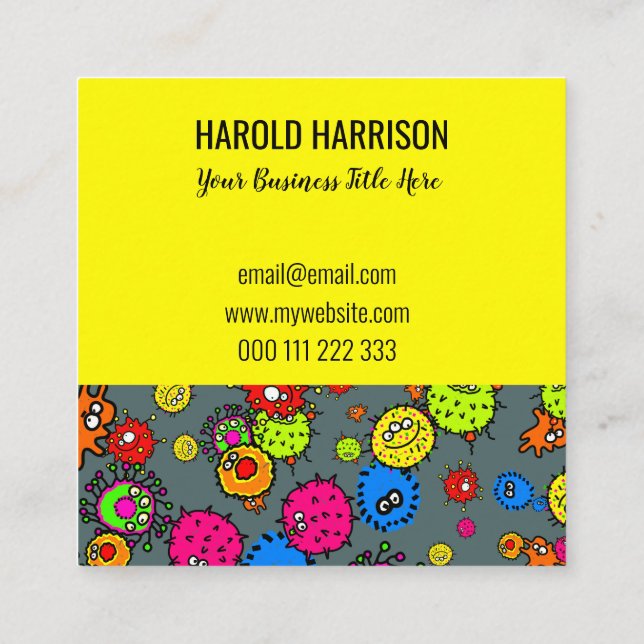 Microscopic Health Virus Bacteria Doodle Template Square Business Card (Back)