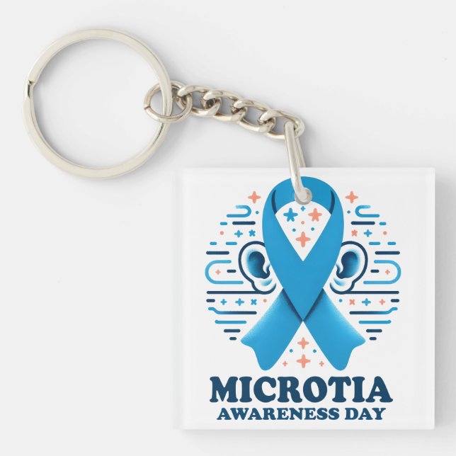Microtia Awareness National Day Ear Blue Ribbon Keychain (Front)