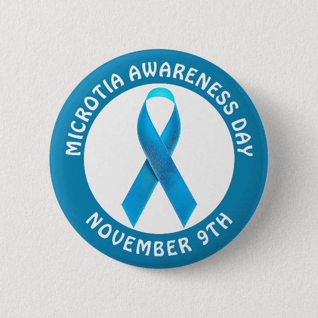 Microtia Blue Awareness Day Ribbon Button (Front)