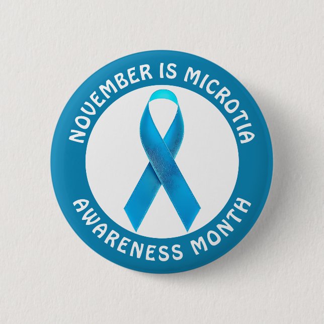 Microtia Blue Awareness Month Ribbon Button (Front)