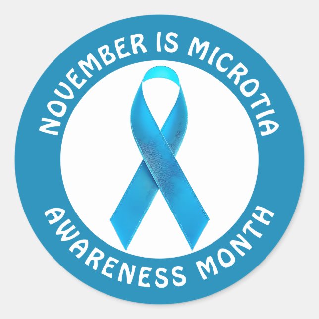 Microtia Blue Awareness Month Ribbon Classic Round Sticker (Front)