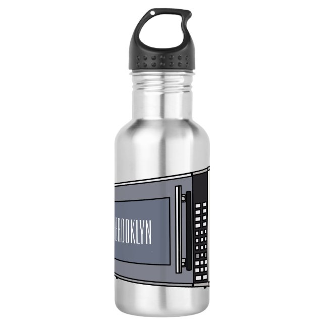 Microwave cartoon illustration stainless steel water bottle (Front)