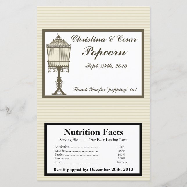 Microwave Popcorn Wrapper Birdcage/Gray Stripes ca (Front)