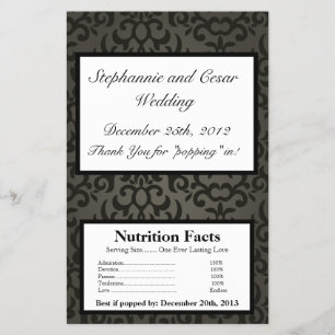 Microwave Popcorn Wrapper Black and Gray Damask