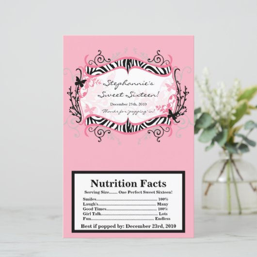 Microwave Popcorn Wrapper Butterfly Zebra Print (Standing Front)