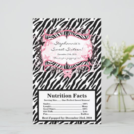 Microwave Popcorn Wrapper Butterfly Zebra Print (Standing Front)