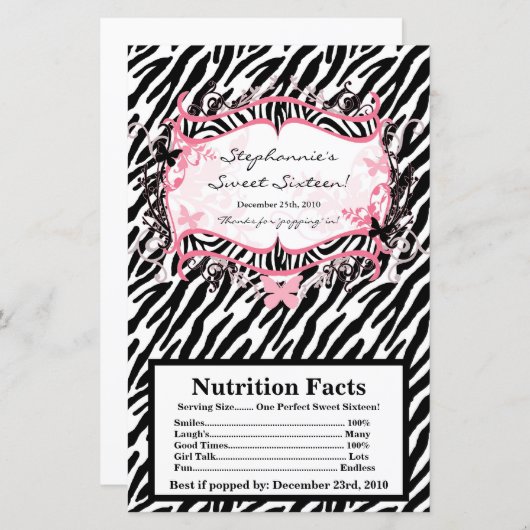 Microwave Popcorn Wrapper Butterfly Zebra Print (Front/Back)