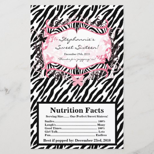 Microwave Popcorn Wrapper Butterfly Zebra Print (Front)