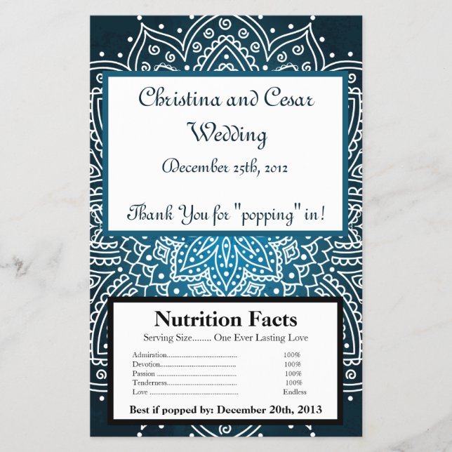 Microwave Popcorn Wrapper Deep Moroccan Blue (Front)