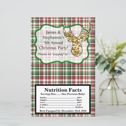 Microwave Popcorn Wrapper Gold Glitter Reindeer (Standing Front)
