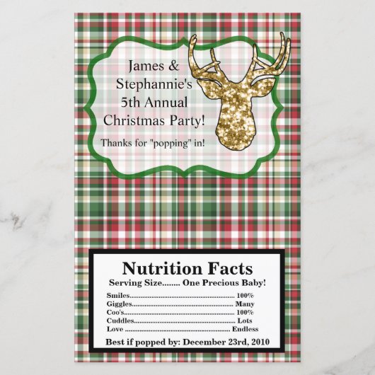 Microwave Popcorn Wrapper Gold Glitter Reindeer (Front)