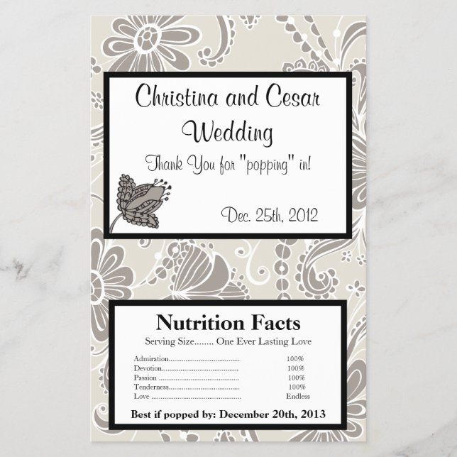 Microwave Popcorn Wrapper Gray Flourish Swirls (Front)