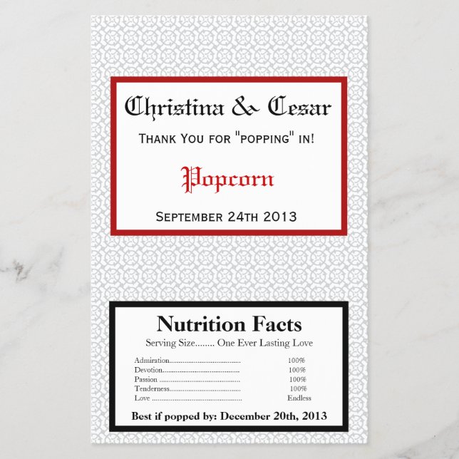 Microwave Popcorn Wrapper Gray Red Formal Print (Front)