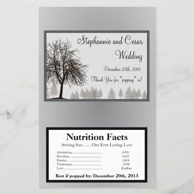 Microwave Popcorn Wrapper Gray Winter Trees Snow (Front)