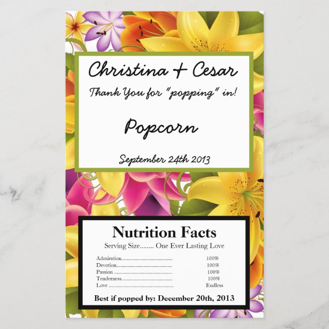 Microwave Popcorn Wrapper Hawaiian Colorful Exotic (Front)