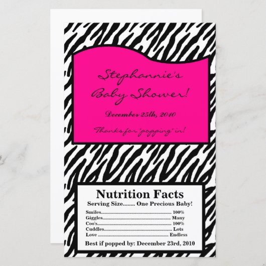 Microwave Popcorn Wrapper Hot Pink Zebra Print (Front/Back)