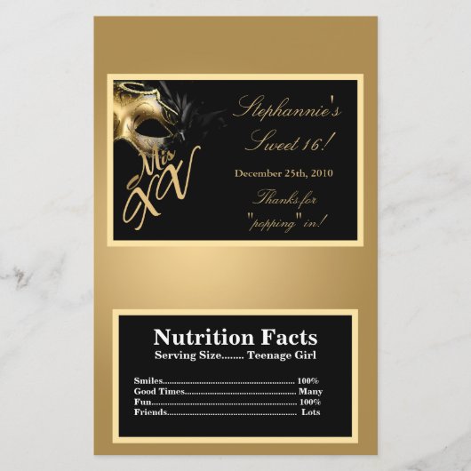 Microwave Popcorn Wrapper Mis XV Gold (Front)