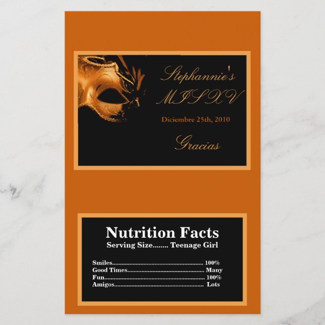 Microwave Popcorn Wrapper Mis XV Orange (Front)