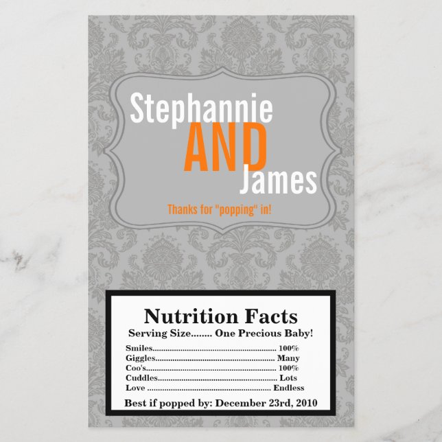 Microwave Popcorn Wrapper Modern Gray Damask Lace (Front)