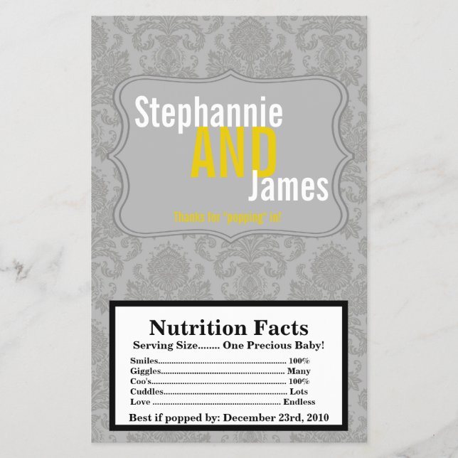 Microwave Popcorn Wrapper Modern Gray Damask Lace (Front)