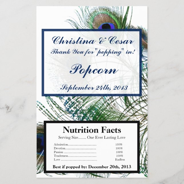 Microwave Popcorn Wrapper Peacock Feathers Blue (Front)