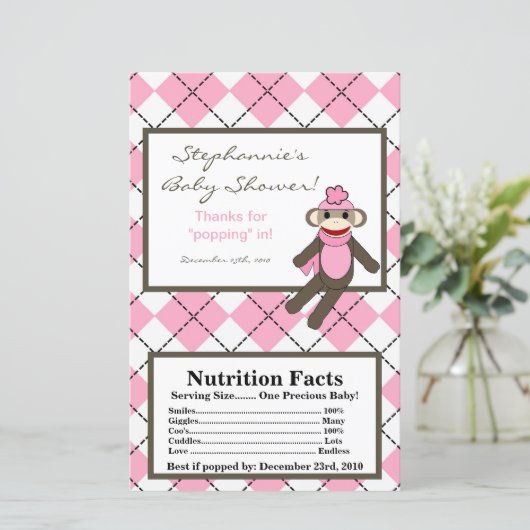 Microwave Popcorn Wrapper Pink Argyle Sock Monkey (Standing Front)