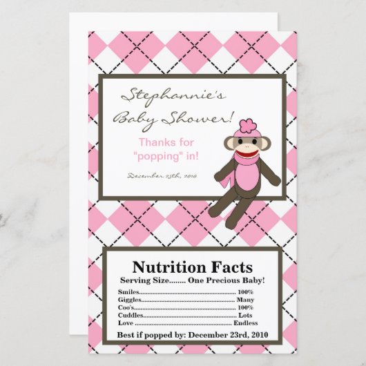 Microwave Popcorn Wrapper Pink Argyle Sock Monkey (Front/Back)