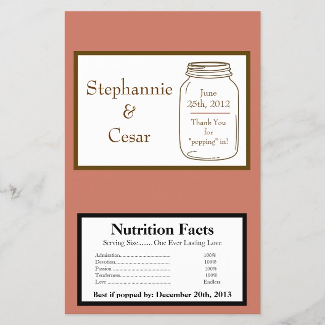 Microwave Popcorn Wrapper Pink/Brown Mason Jars (Front)