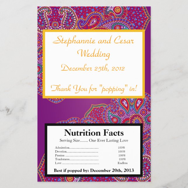 Microwave Popcorn Wrapper Purple Palace India (Front)