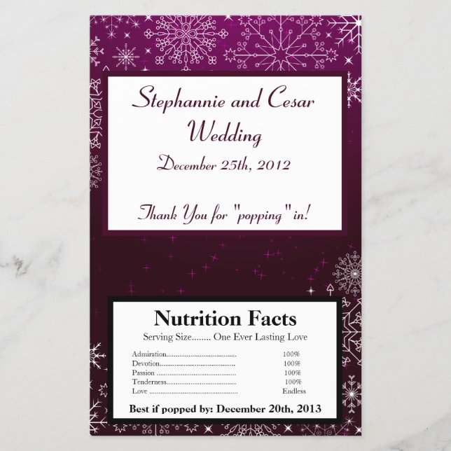 Microwave Popcorn Wrapper Purple Stars / Snowflake (Front)