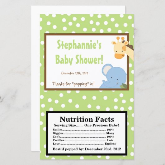 Microwave Popcorn Wrapper Safari Jungle ZooAnimal (Front/Back)