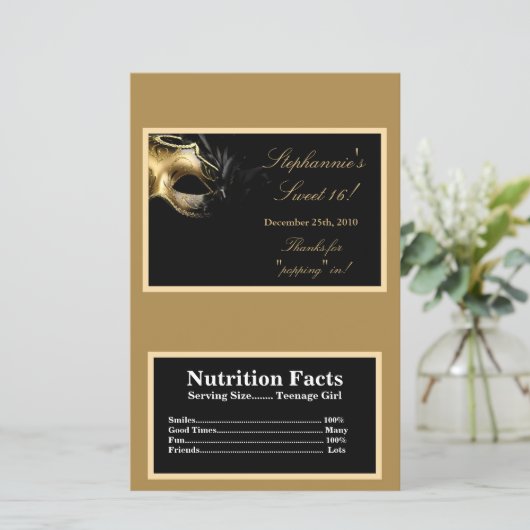 Microwave Popcorn Wrapper Sweet 16 Gold (Standing Front)