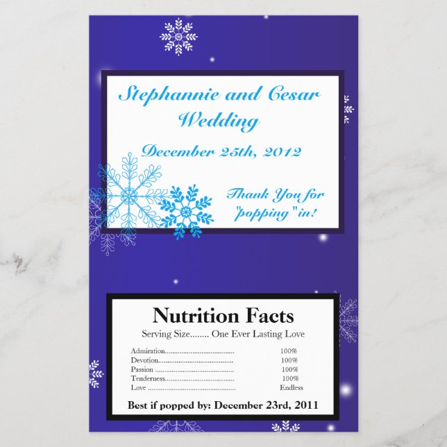 Microwave Popcorn Wrapper White Snow Flakes (Front)