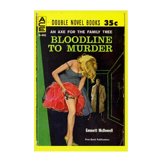 mid-1950s Bloodline to Murder pulp cover Acrylic Print (Front)