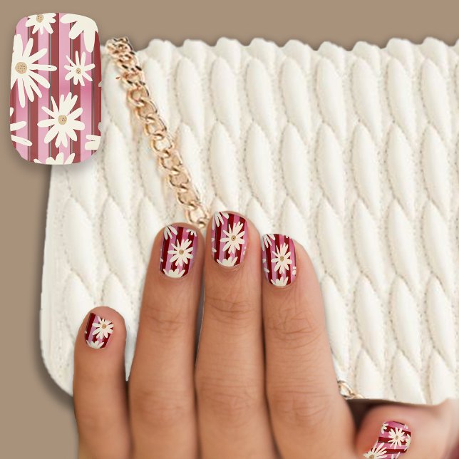 Mid Autumn Fall Vibes Stripe Flowers Minx Nail Art (Creator Uploaded)