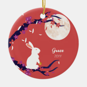 Mid Autumn Festival Full Moon Rabbit Ceramic Ornament