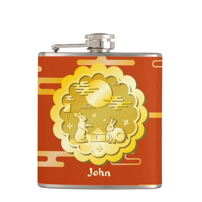 Mid Autumn Festival Gold Mooncake Moon Rabbit Flask (Front)