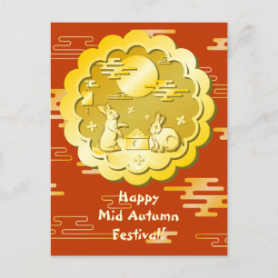 Mid Autumn Festival Gold Mooncake Moon Rabbit Postcard