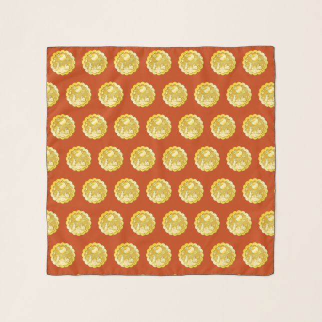 Mid Autumn Festival Gold Mooncake Moon Rabbit Scarf (Front)
