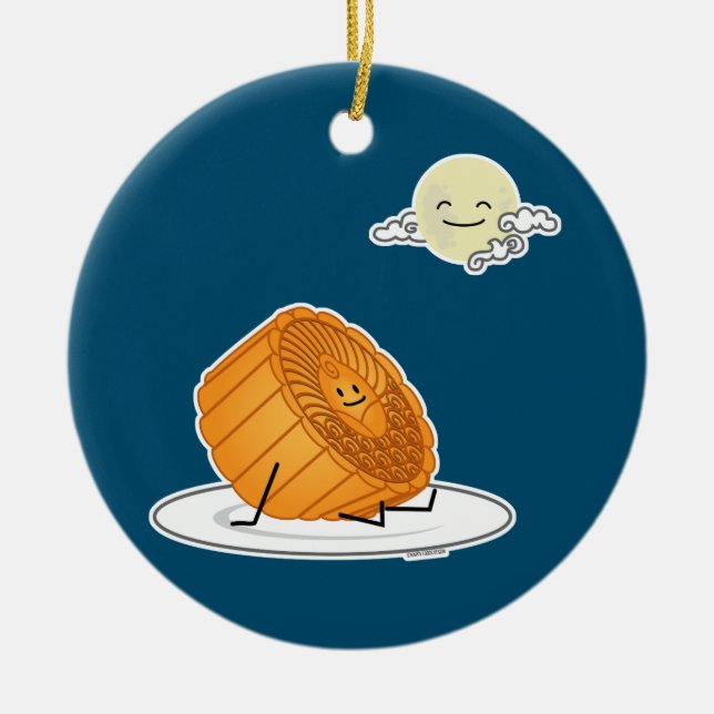 Mid Autumn Festival Moon cake lunar mooncakes past Ceramic Ornament (Front)