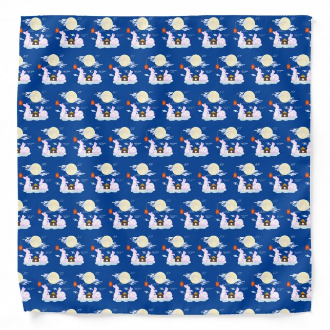 Mid Autumn Festival Moon Rabbit Mooncake Clouds Bandana (Front)