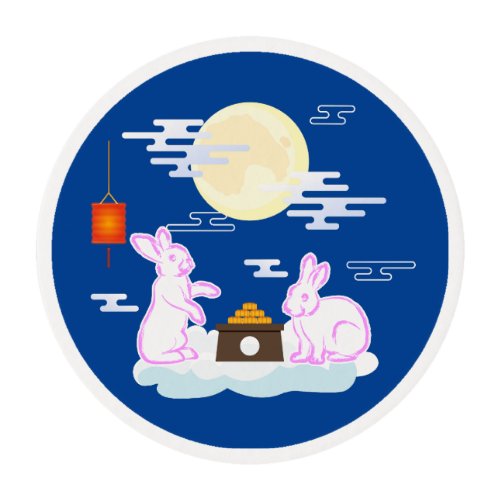 Mid Autumn Festival Moon Rabbit Mooncake Clouds Edible Frosting Rounds