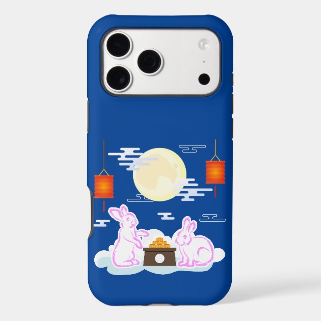 Mid Autumn Festival Moon Rabbit Mooncake Clouds iPhone Case (Back)