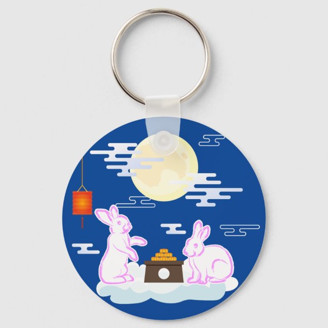 Mid Autumn Festival Moon Rabbit Mooncake Clouds Keychain (Front)