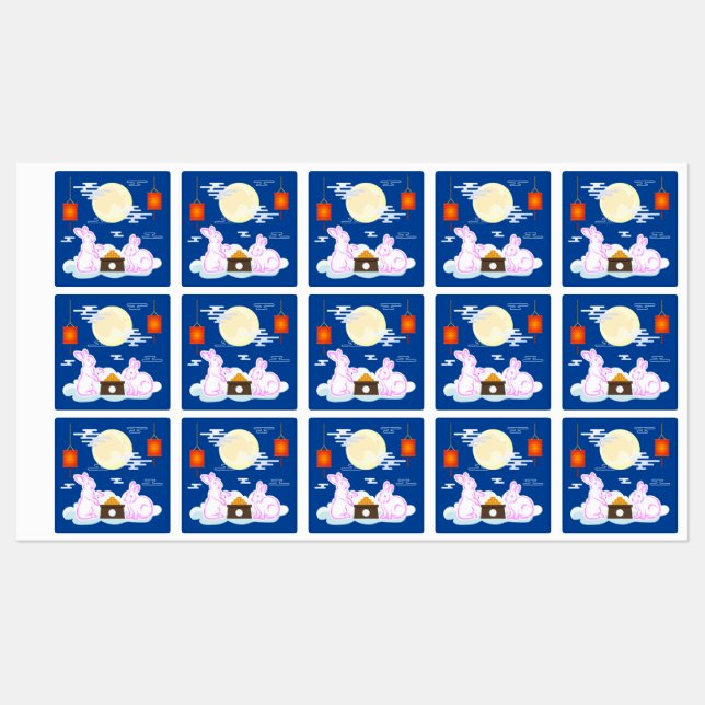 Mid Autumn Festival Moon Rabbit Mooncake Clouds Kids' Labels (Sheet)