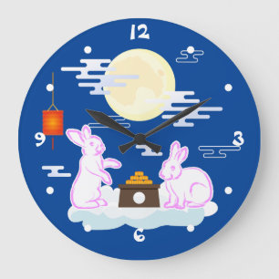 Mid Autumn Festival Moon Rabbit Mooncake Clouds Large Clock