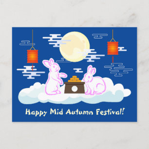 Mid Autumn Festival Moon Rabbit Mooncake Clouds Postcard